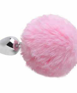 Plug Anal Em Metal 5,5 X 2,6Cm Com Pompom - ROSA