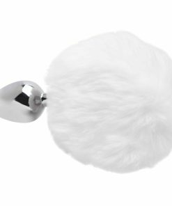 Plug Anal Em Metal 5,5 X 2,6Cm Com Pompom - BRANCO