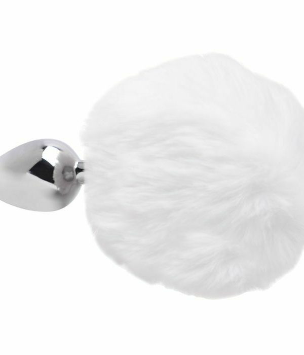 Plug Anal Em Metal 5,5 X 2,6Cm Com Pompom - BRANCO
