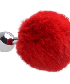Plug Anal Em Metal 5,5 X 2,6Cm Com Pompom - VERMELHO