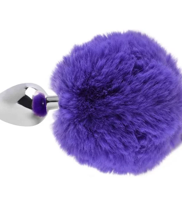 Plug Anal Em Metal 5,5 X 2,6Cm Com Pompom - ROXO