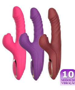Vibrador Vai e Vem com Pulsador de Clitóris- ROXO