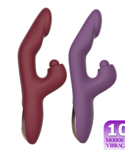 Vibrador Pulsador com Aquecimento e Estimulador de Clitóris - ROXO