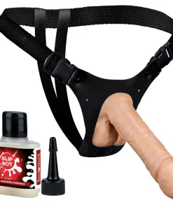 KIT CINTA PRÓTESE EJACULADORA PELE C/ ESCROTO + SLIP HOT - 16 X 4CM