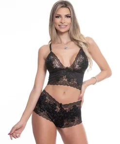Conjunto Top Caleçon Todo Rendado - G