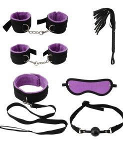 Kit Sado 6 Peças Pu com Pelúcia Roxo com Preto