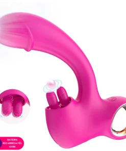 Vibrador penetrável com alça e estimulador duplo de clitóris