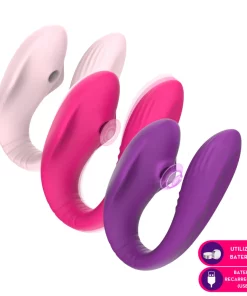 Vibrador de casal com estimulador clitoriano com controle remoto - ROXO