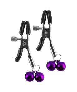 Par de grampos para seios em metal com presilhas ajustáveis com guizo na ponta - ROXO