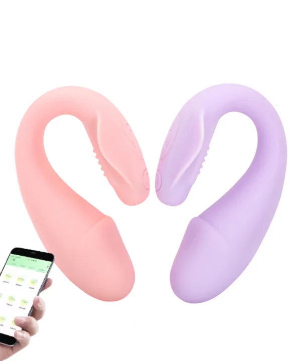 Vibrador de casal em formato de glande por aplicativo - ROSA
