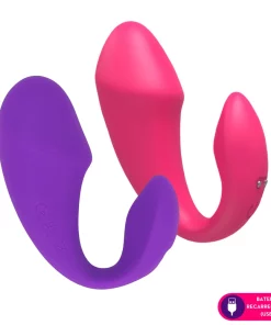 Vibrador de casal com duplo motor em formato de glande por aplicativo - PINK