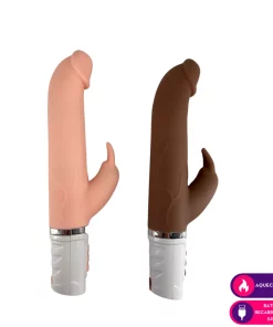 Vibrador em formato glande com estimulador rabbit e aquecimento - BEGE
