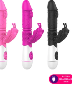 Vibrador ponto G com estimulador clitoriano borboleta - PINK