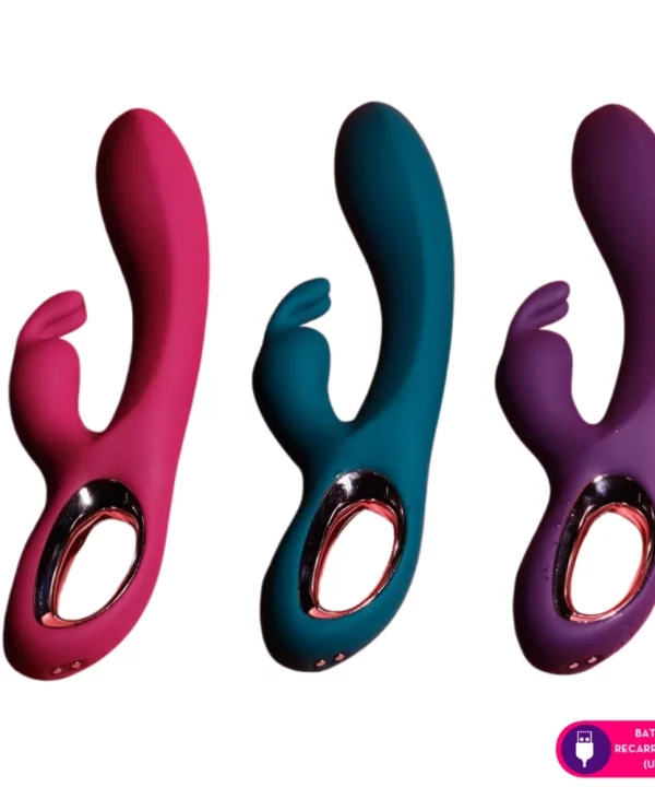 Vibrador ponto G com estimulador Rabbit alça - ROXO