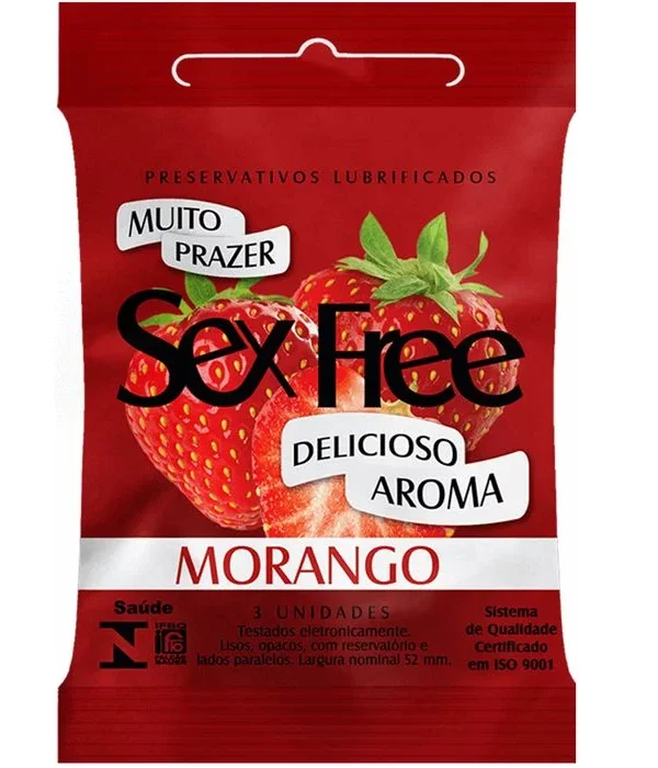 Preservativo Morango Com 3 Unidades Sex Free