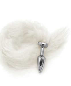 Plug Anal G Em Abs Cromado Com Rabo Linha - BRANCO