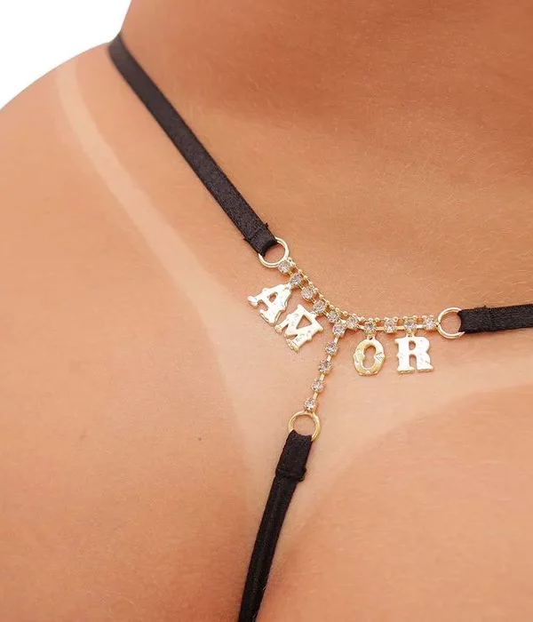 Fio Dental Plus Size Preta Palavras - AMOR