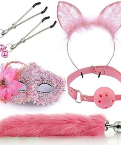 Kit Raposa Tiara Grampos Seios Mordaça Máscara