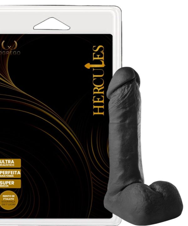 Perseu – Prótese Realística 17,5 x 3,7 cm – Com Escroto e Toque Confortável - PRETO