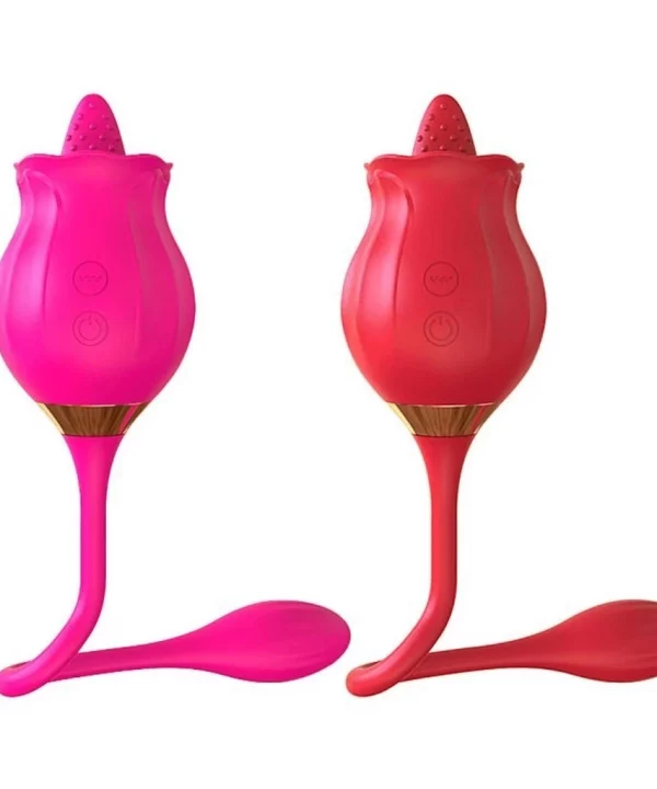Vibrador Rosa com Língua Texturizada e Bullet Estimulador - VERMELHO