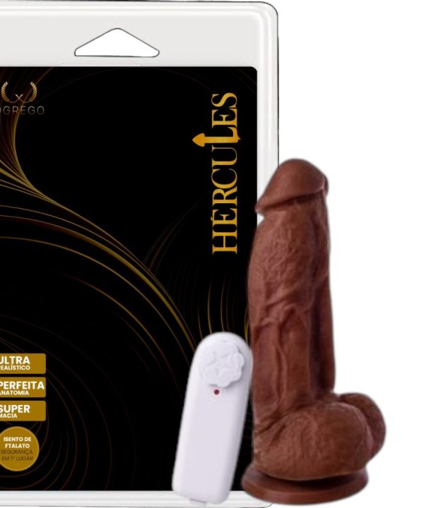 Pênis com Vibrador Hércules – Titã 18 x 4 cm (com ventosa e escroto) - CHOCOLATE