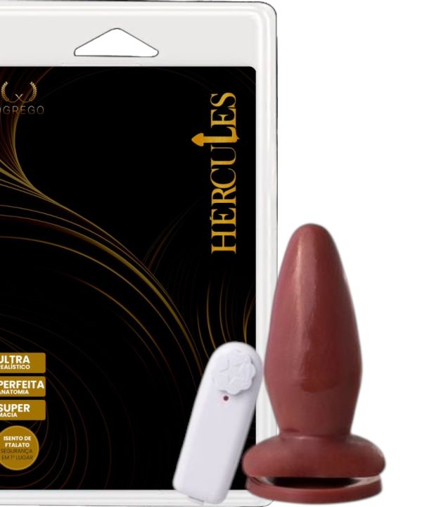 Plug Anal HERCULES Com Vibrador E Ventosa 13,5 X 5,3 Cm - CHOCOLATE