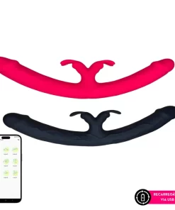 Vibrador duas pontas com estimulador clitoriano central por aplicativo - PINK