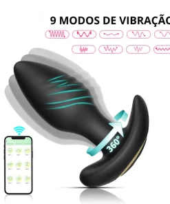 Plug anal vibratório por aplicativo em silicone com rotação 360°