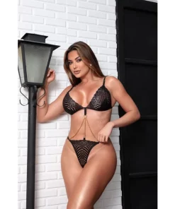 Conjunto Sensual Sabrina Em Renda Com Correntes Coleção Valentines