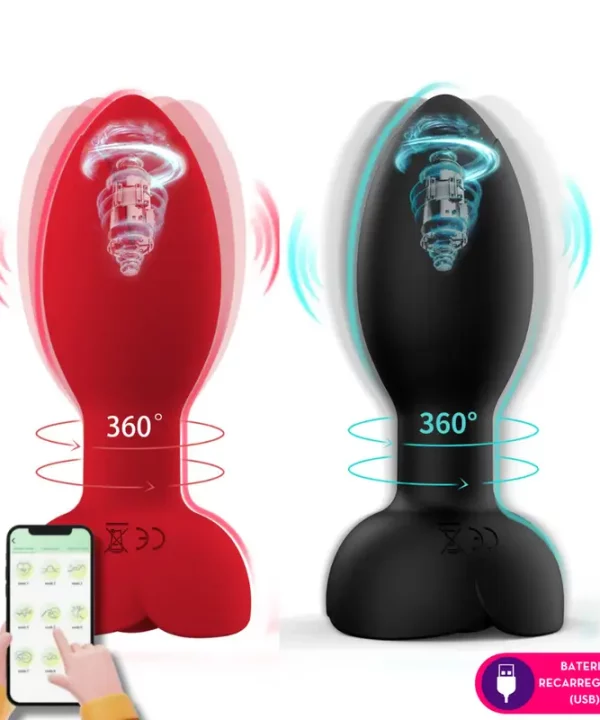 Plug anal vibratório por aplicativo em silicone com rotação 360° sp5 - VERMELHO