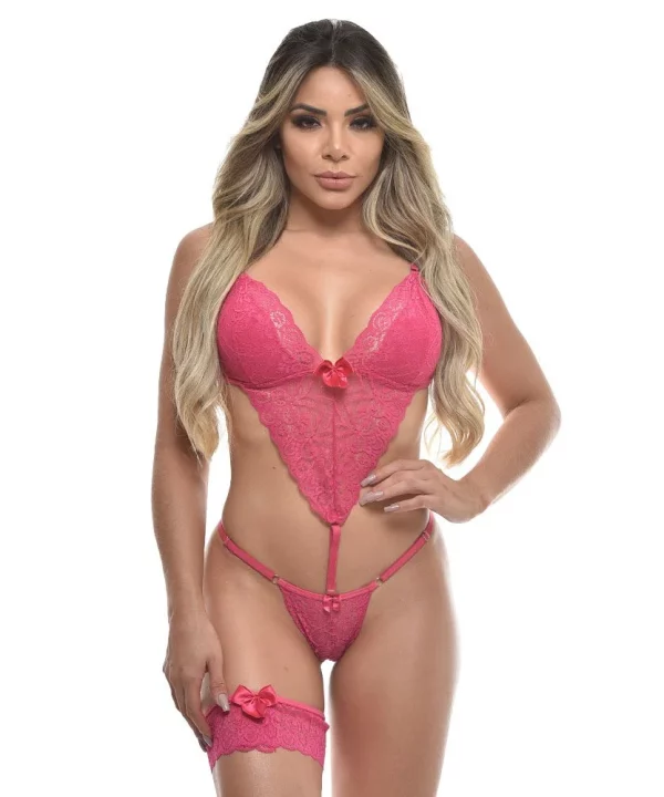 Body Rendado Com Persex Sensual G - PINK