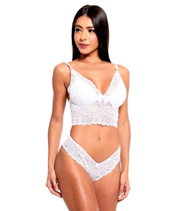 Conjunto Cropped Fio Dental Rendado Sensual Love - G - BRANCO