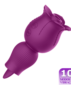 Rosa com Língua Vibratória Estimuladora e Sugador de Clitóris - Roxo