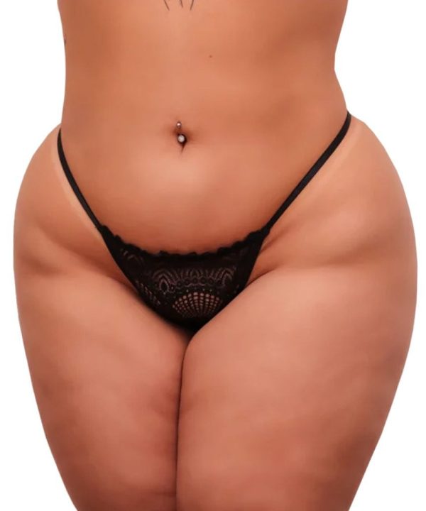 CALCINHA FIO DENTAL PLUS EM RENDA - PRETO