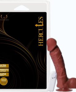 Pênis com Vibrador Hércules – Hefesto 21,5 x 5,4 cm (com ventosa e escroto) - CHOCOLATE