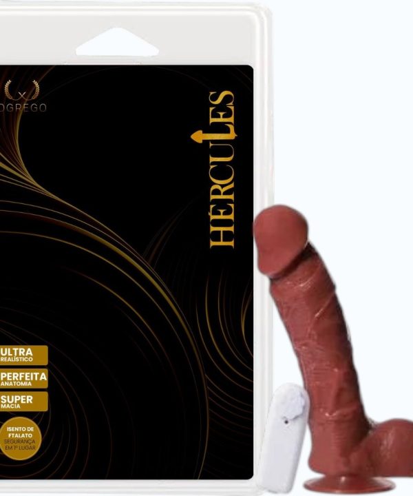 Pênis com Vibrador Hércules – Hefesto 21,5 x 5,4 cm (com ventosa e escroto) - CHOCOLATE
