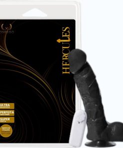 Pênis com Vibrador Hércules – Hefesto 21,5 x 5,4 cm (com ventosa e escroto) - PRETO