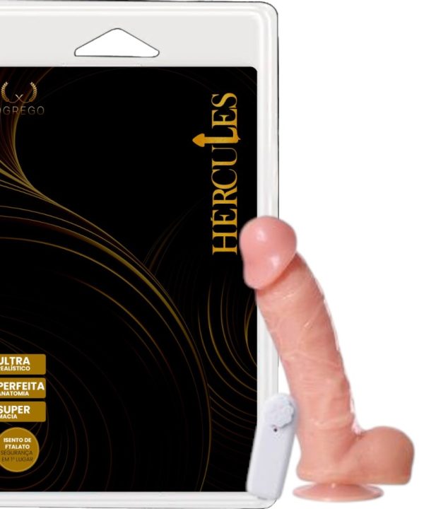 Pênis com Vibrador Hércules – Hefesto 21,5 x 5,4 cm (com ventosa e escroto) - BEGE