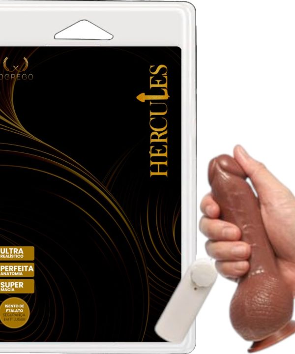Pênis com Vibrador Hércules – Asclépio 15 x 3,3 cm (com ventosa e escroto) - chocolate