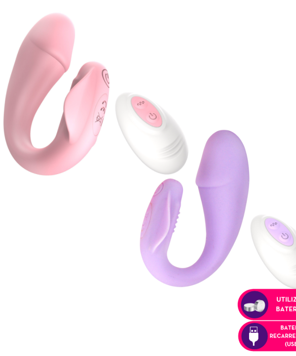 Vibrador de casal em formato de glande com controle remoto - ROSA