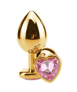 Plug Anal Coração Dourado Grande - rosa