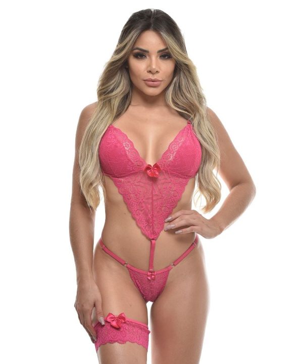 Body Rendado Com Persex Sensual GG - PINK