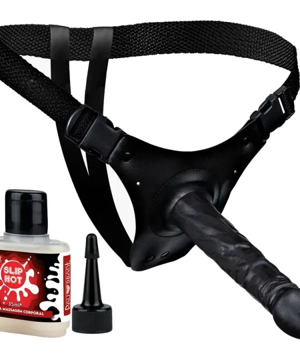 Kit Cinta Prótese Pele Ejaculadora + Slip Hot 16,5 x 3,6 cm - PRETO