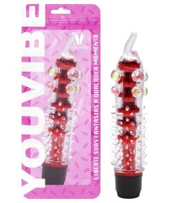 Vibrador Cromado Pérolas Multivelocidades - Vermelho