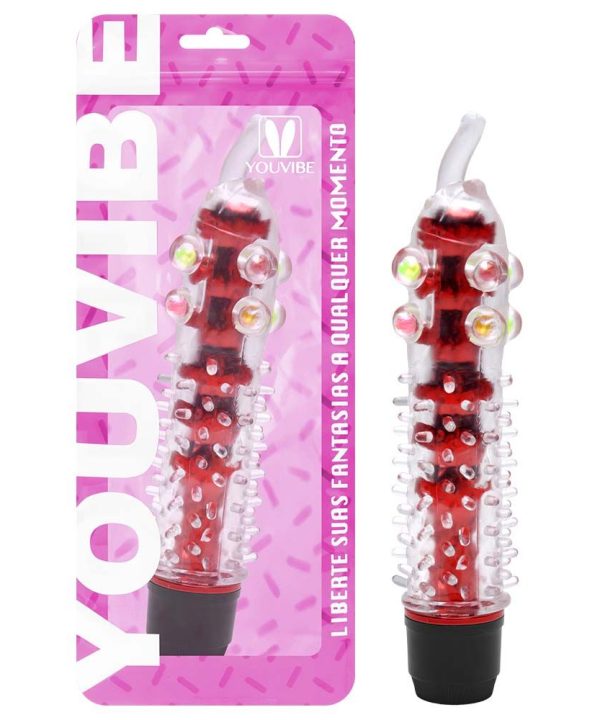 Vibrador Cromado Pérolas Multivelocidades - Vermelho