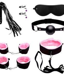 Kit Sado Bondage 7 Itens Pelúcia - rosa