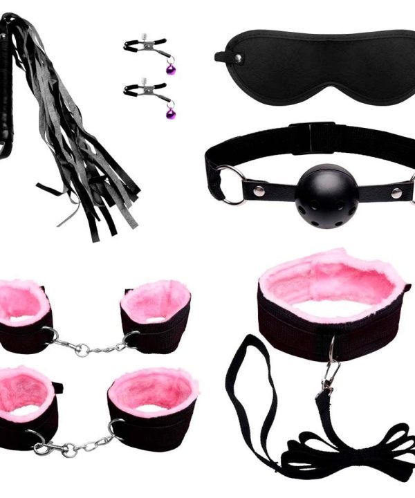 Kit Sado Bondage 7 Itens Pelúcia - rosa