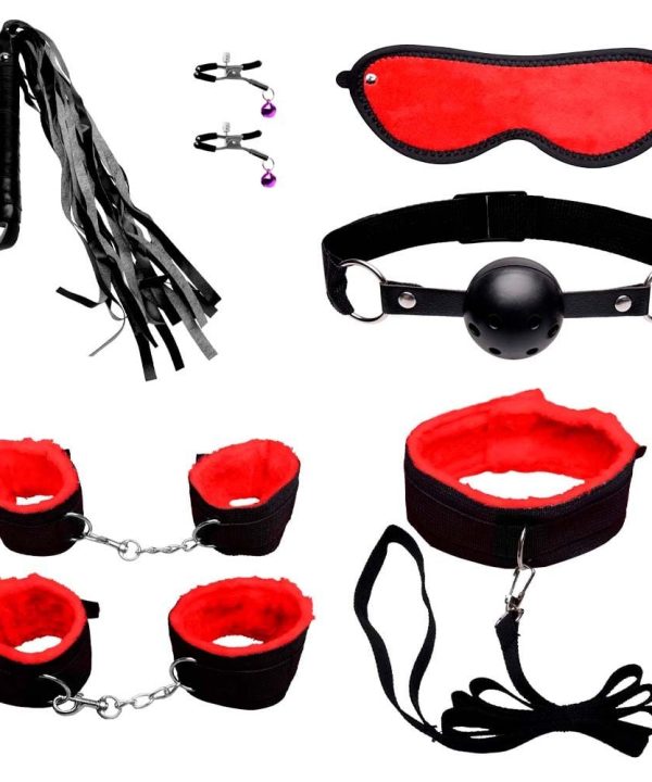 Kit Sado Bondage 7 Itens Pelúcia - vermelho