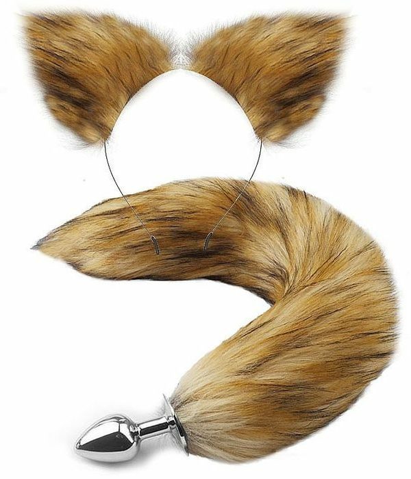 Kit Rabo De Raposa Com Tiara De Orelhas