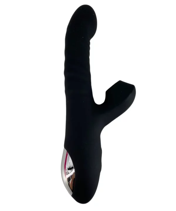 Vibrador vai e vem ponto G com estimulador clitoriano de pulsação - preto